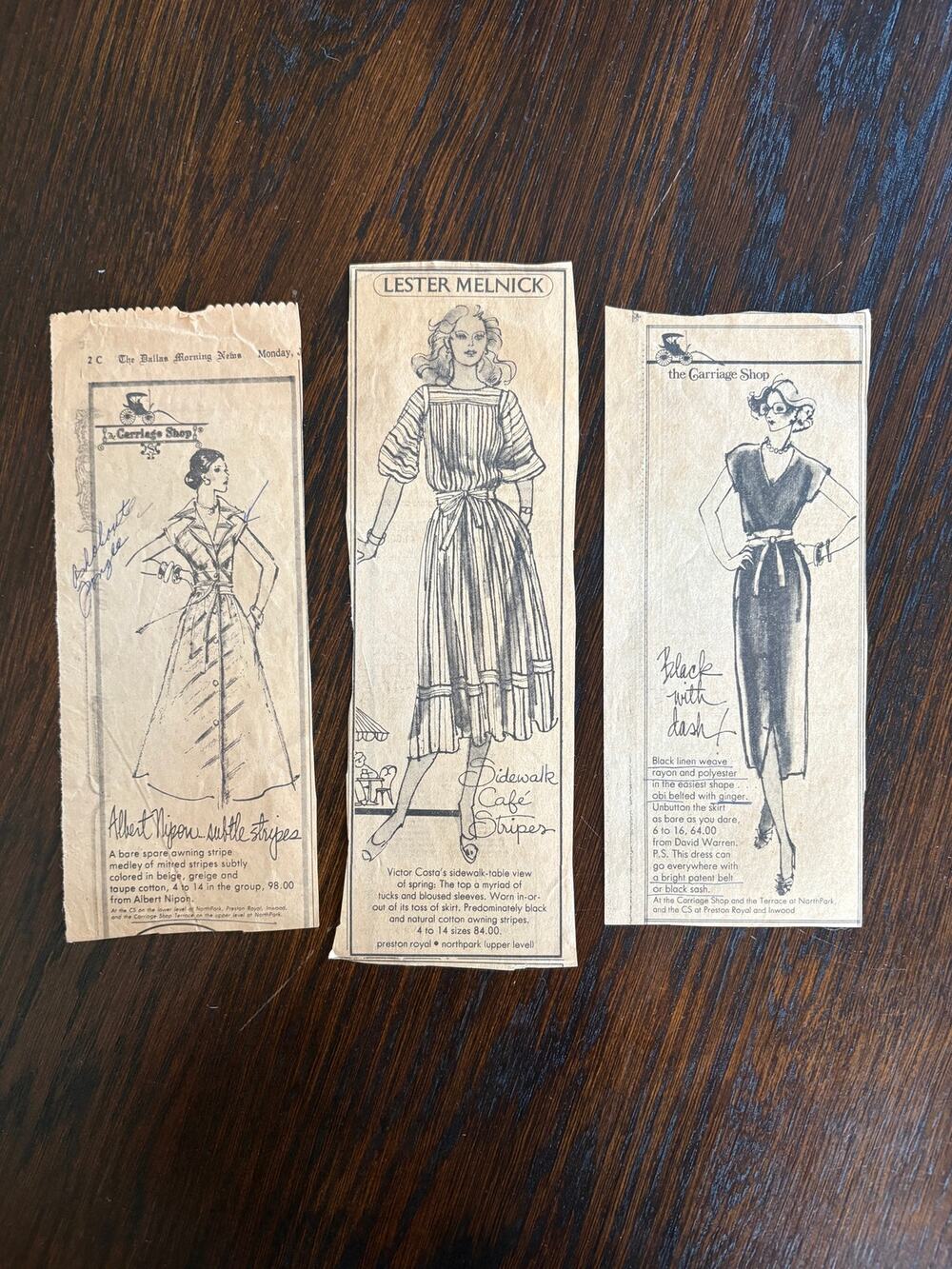 1976 Dallas Morning News Fashion Clippings Carriage Shop Victor Costa Nipon Lot